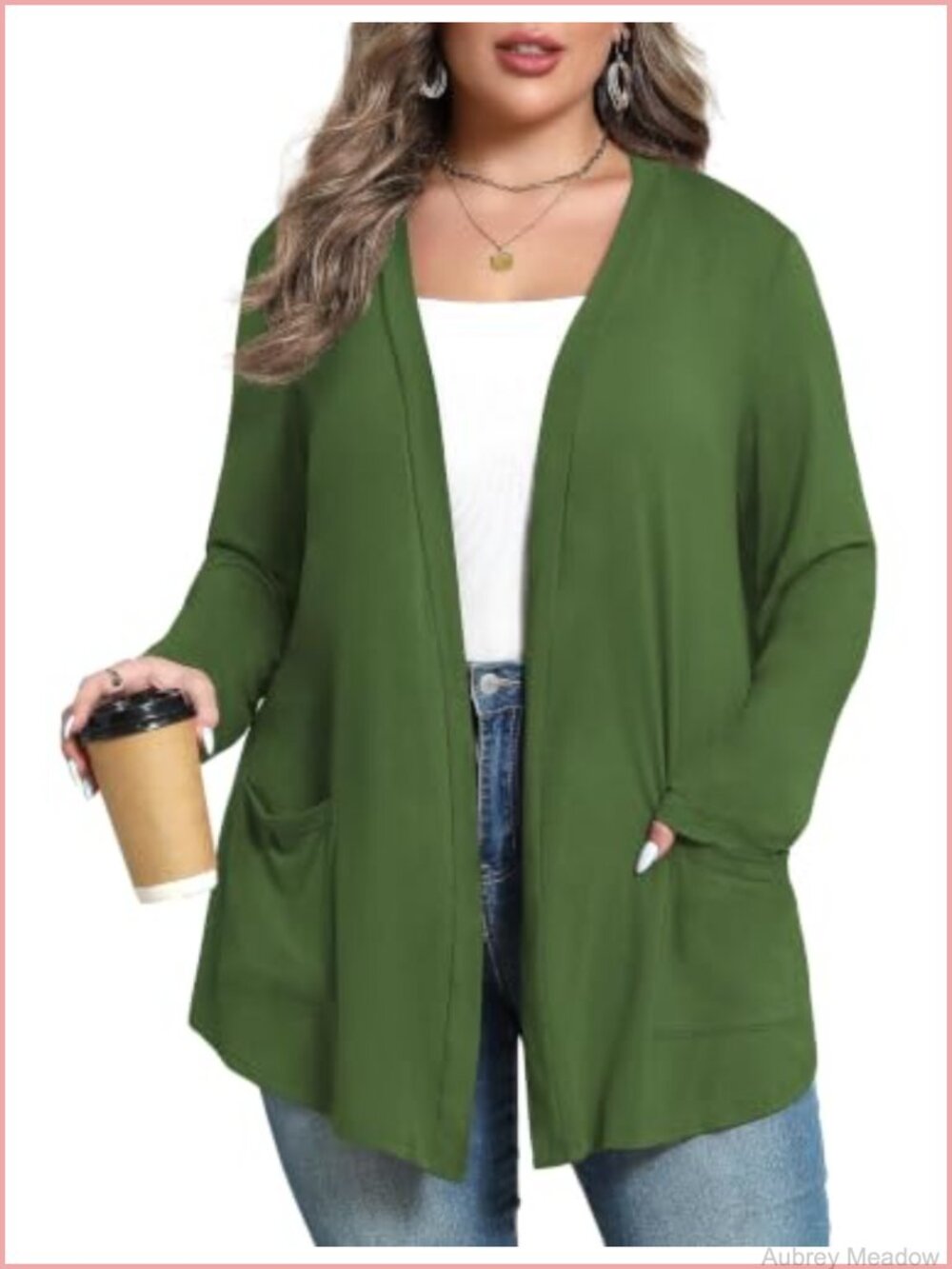 Plus Size Lightweight Open Front Cardigan with Pockets 1X-5X